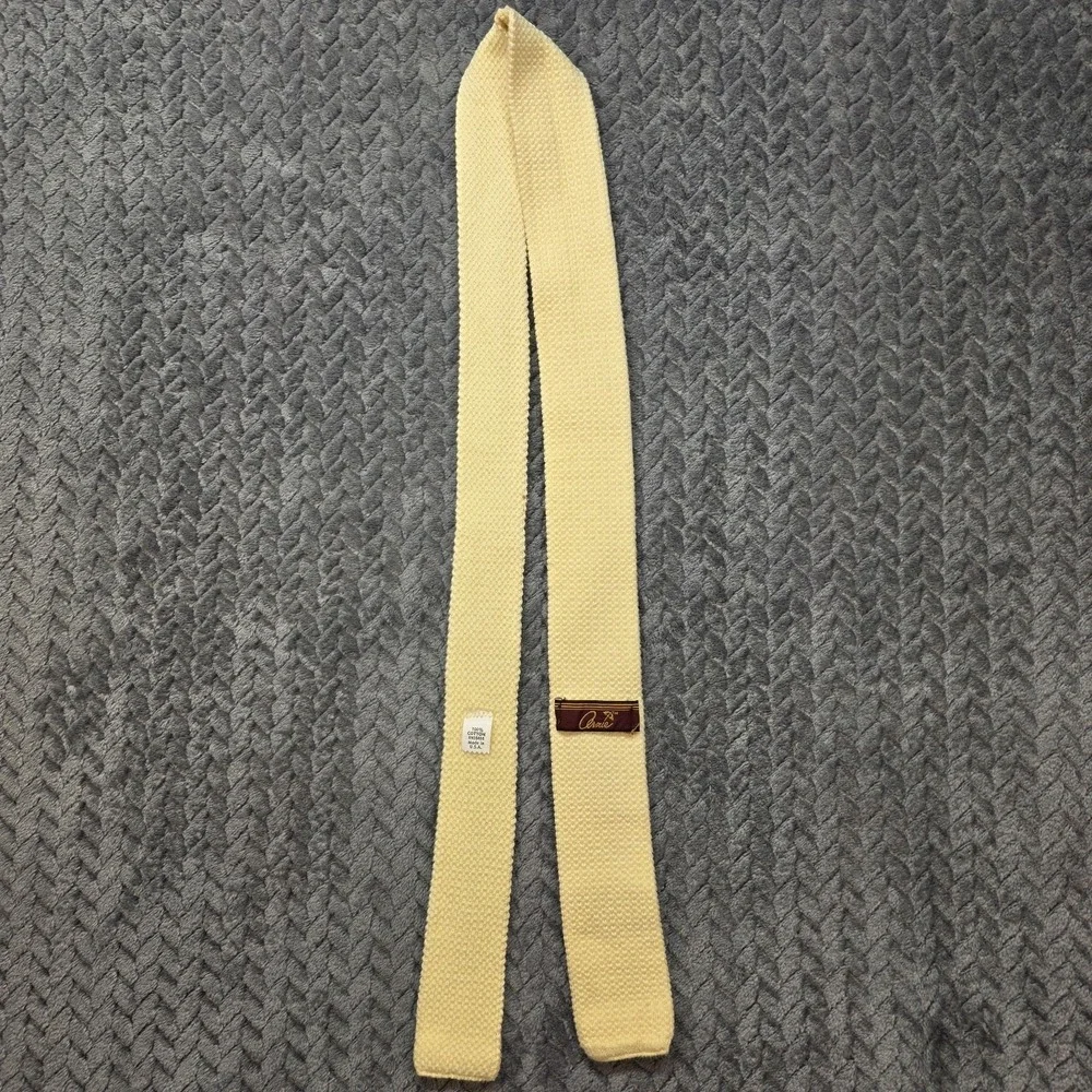 Vintage Square End Skinny Knit Tie Arnie Arnold Palmer Cream Cotton USA 44in